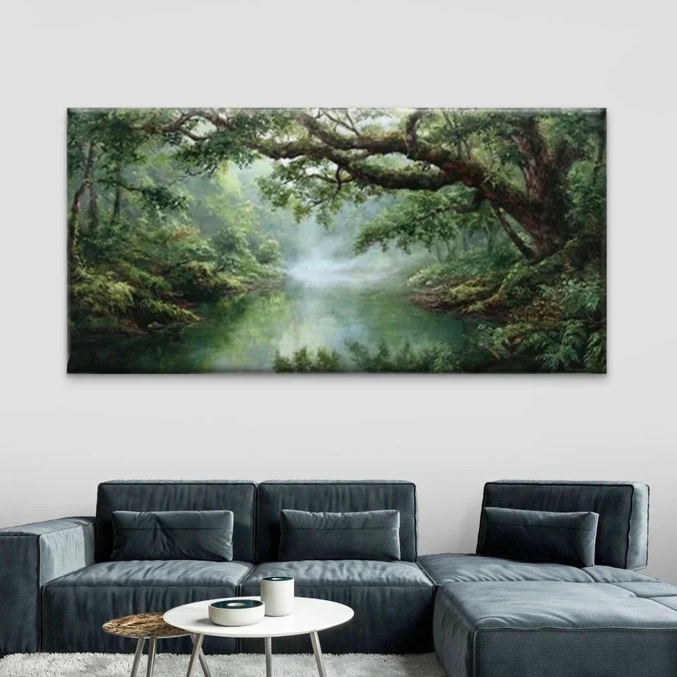 Forest River Reflection Wall Art Canvas Office Home Room Framed 80x45cm