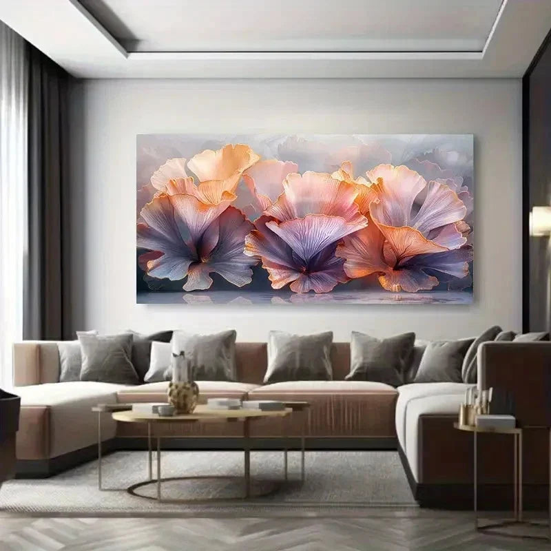 Minimalist Pink Floral Painting Wall Art Canvas Office Home Room Framed 80x45cm