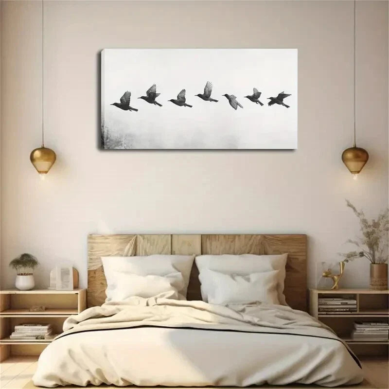 A Flock Birds Flying Formation Wall Art Canvas Office Home Room Framed 120x60cm