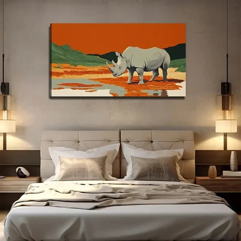 Orange & Green Savannah Decor Wall Art Canvas Office Home Room Framed 80x45cm