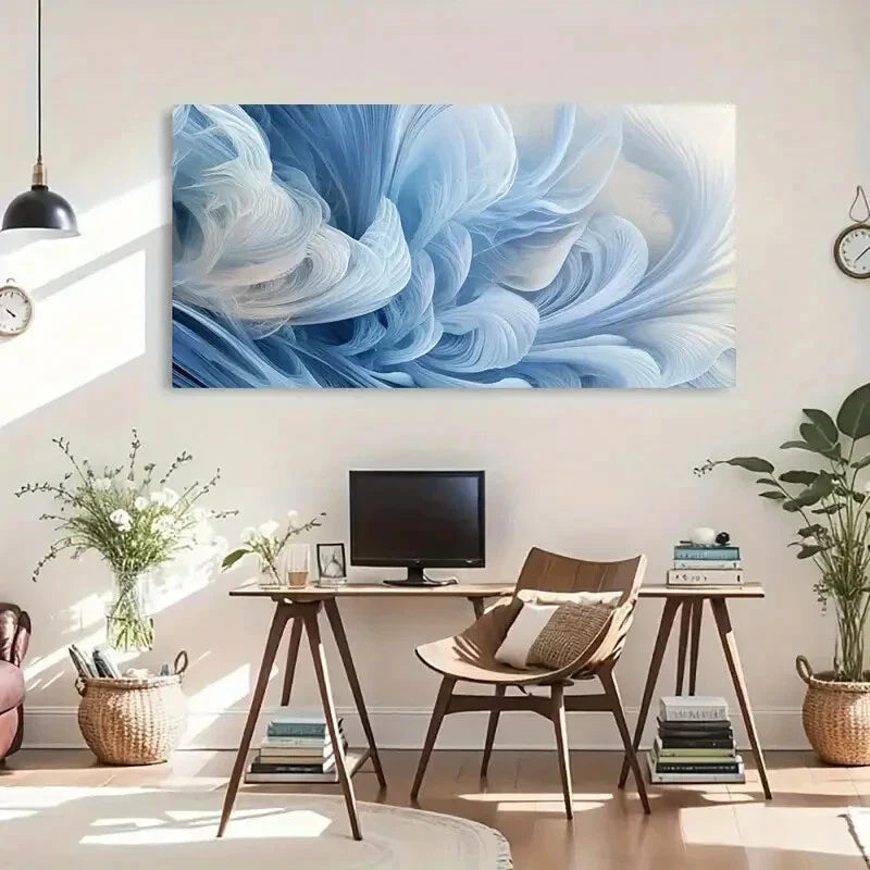 Ethereal Soft Waves Modern Deco Wall Art Canvas Office Home Room Framed 80x45cm