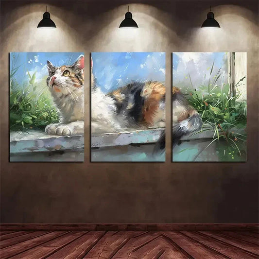 3pcs Quiet and Peaceful Cat Blue Sky Metal Print Ready to Hang Art