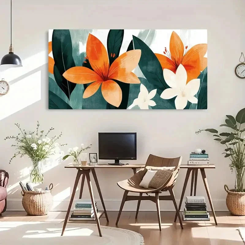 Vibrant Orange Tropical Perfect Wall Art Canvas Office Home Room Framed 120x60cm