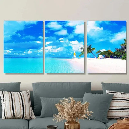 3pcs Beach Paradise Tropical Ocean Triptych Metal Print Ready to Hang Art