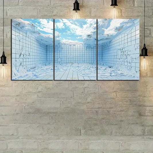 3pcs Blue Sky Illusion White Clouds Metal Print Ready to Hang Art