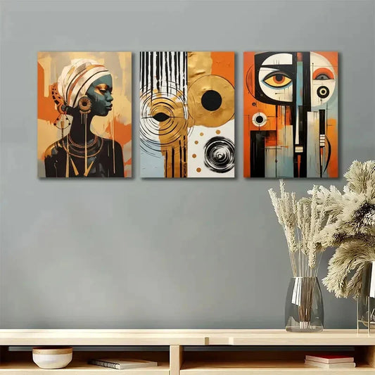 3pcs Modern African American Painting Metal Print Ready to Hang Art