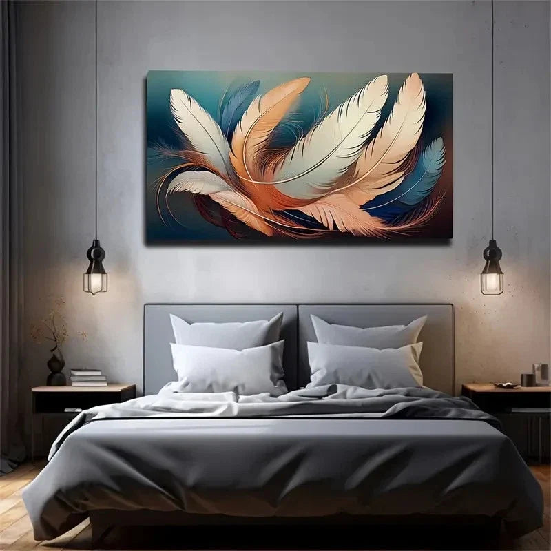 Vibrant Blue Orange & White Wall Art Canvas Office Home Room Framed 80x45cm