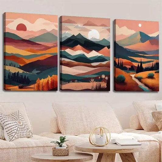 3pcs Modern Sunset Landscape Decoration Wall Art Set Canvas Framed 40x60cm - High Quality Print 100% Australian Made Wall Canvas Ready to Hang