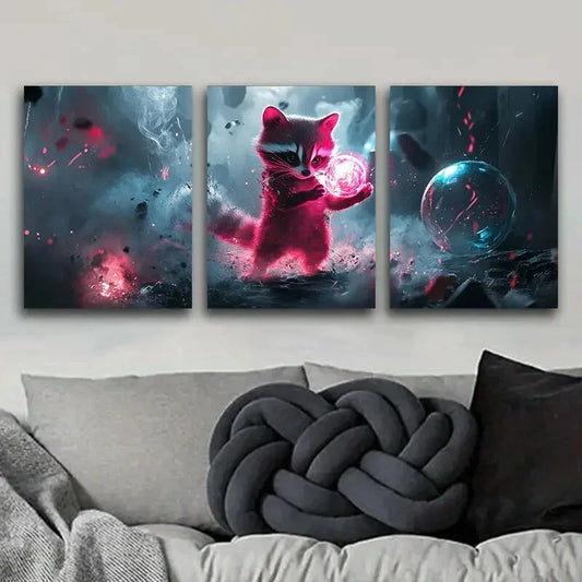 3pcs A magical raccoon Metal Print Ready to Hang Art