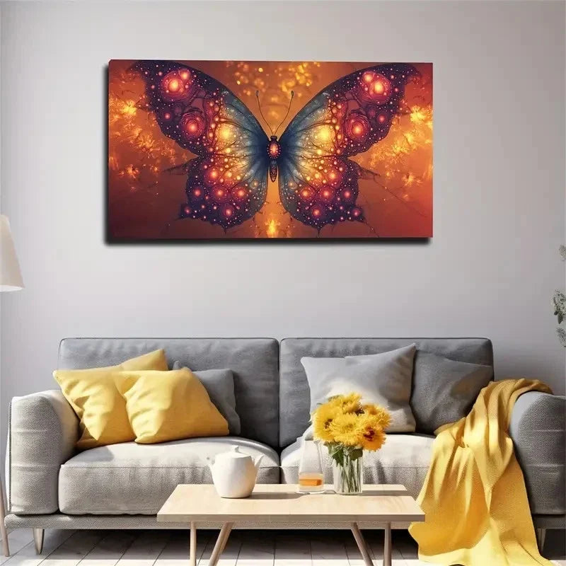 Glowing Dots Blue & Orange Wall Art Canvas Office Home Room Framed 120x60cm