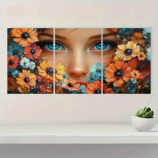 3pcs Elegant Woman Floral Painting Metal Print Ready to Hang Art