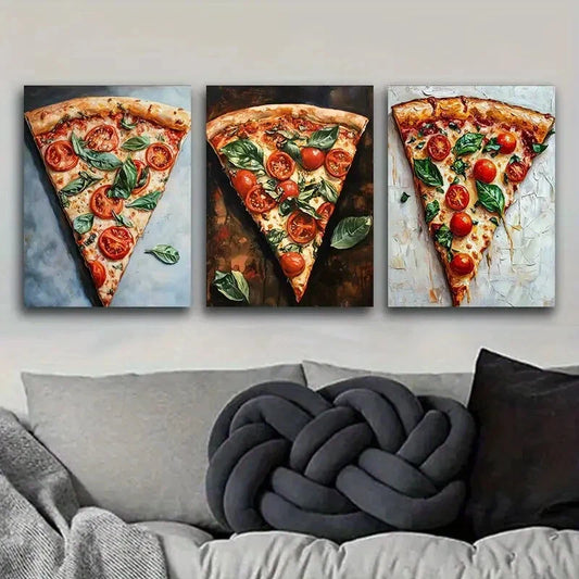 3pcs Tomato flavored pizza Art Painting Metal Print Ready to Hang Art