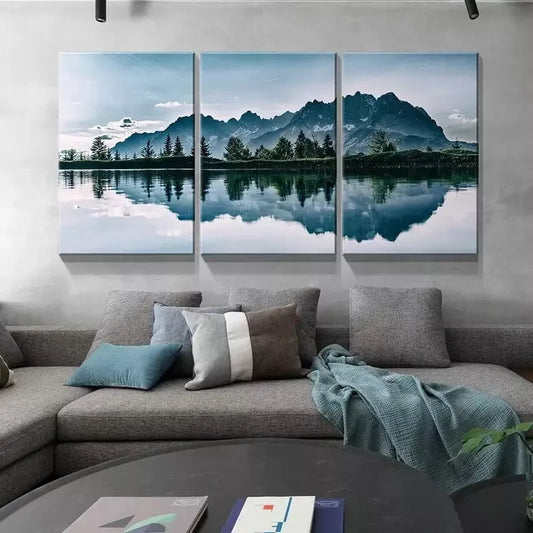 3pcs Turquoise Lake and Mountain Landscape Wall Art Set Canvas Framed 40x60cm - High Quality Print 100% Australian Made Wall Canvas Ready to Hang