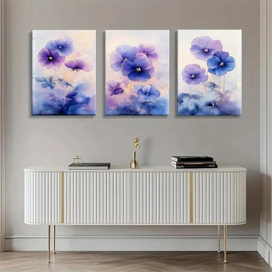 3pcs Elegant Purple Floral Dreamy Metal Print Ready to Hang Art