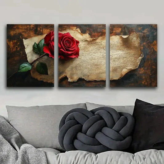 3pcs Modern Rose & Hand Letter Metal Print Ready to Hang Art