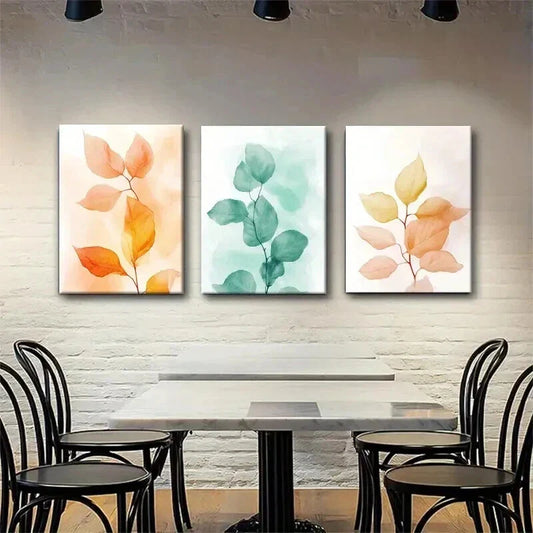 3pcs Orange Green And Yellow Leaves Wall Art Set Canvas Framed 40x60cm - High Quality Print 100% Australian Made Wall Canvas Ready to Hang