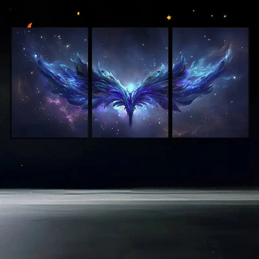 3pcs Nebula Purple & Blue Wings Metal Print Ready to Hang Art