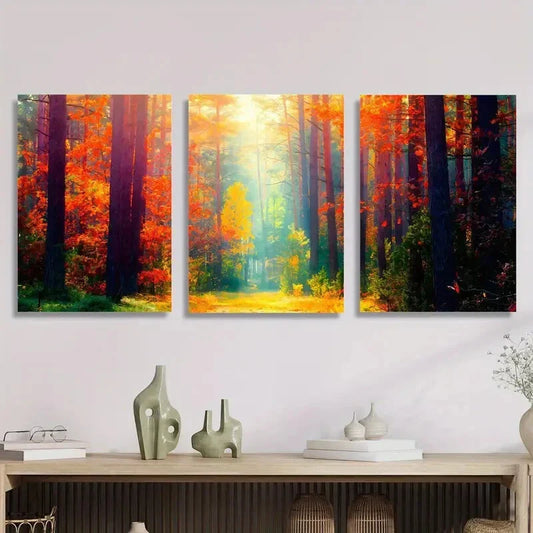 3pcs Sunlight shining through the woods Metal Print Ready to Hang Art