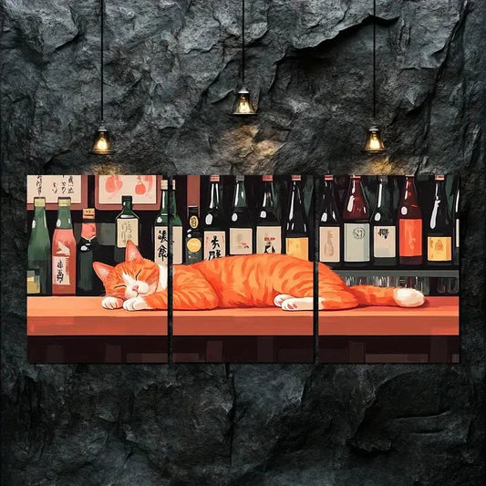 3pcs Triptych Bar Cute Adorable Cat Perfect Wall Art Set Canvas Framed 40x60cm - High Quality Print 100% Australian Made Wall Canvas Ready to Hang