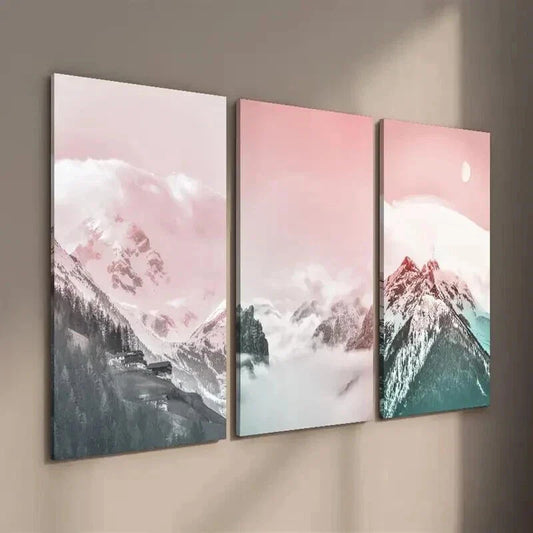 3pcs Blush Pink Mountain Range Nature Wall Art Set Canvas Framed 40x60cm - High Quality Print 100% Australian Made Wall Canvas Ready to Hang