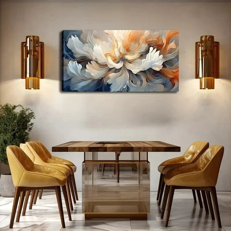 Orange & Blue Flower Design Wall Art Canvas Office Home Room Framed 120x60cm