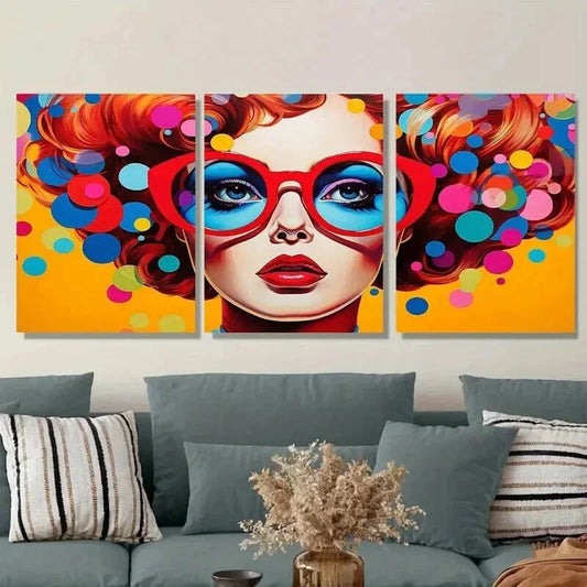 3pcs Colorful Abstract Woman Orange, Blue Wall Art Set Canvas Framed 40x60cm - High Quality Print 100% Australian Made Wall Canvas Ready to Hang
