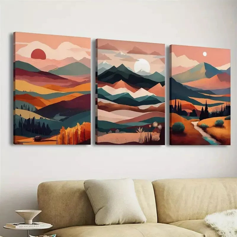 3pcs Modern Sunset Landscape Decoration Wall Art Set Canvas Framed 40x60cm - High Quality Print 100% Australian Made Wall Canvas Ready to Hang