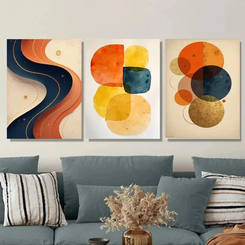 3pcs Abstract Geometric Vibrant Colorful Wall Art Set Canvas Framed 40x60cm - High Quality Print 100% Australian Made Wall Canvas Ready to Hang