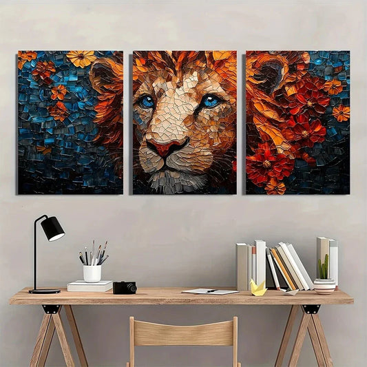 3pcs Mosaic Painting Halloween Animal Metal Print Ready to Hang Art