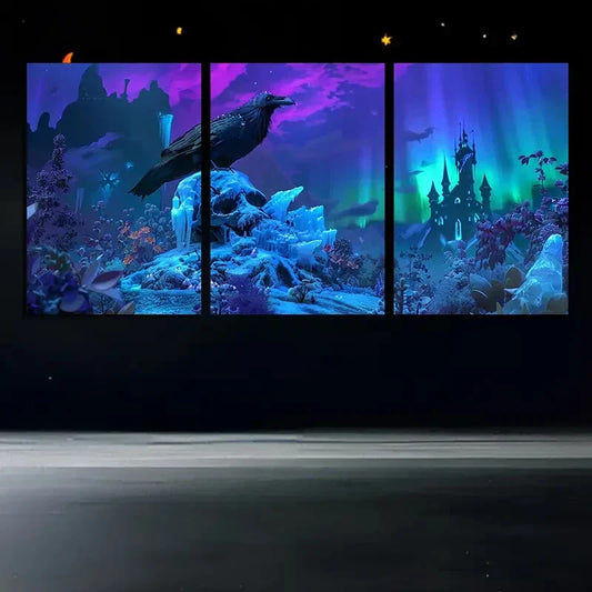 3pcs Raven & Skull Fantasy Gothic Metal Print Ready to Hang Art