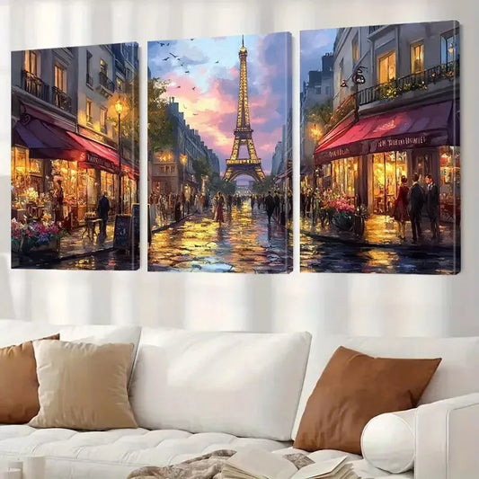 3pcs Decorative Sunset In Paris Street Wall Art Set Canvas Framed 40x60cm - High Quality Print 100% Australian Made Wall Canvas Ready to Hang
