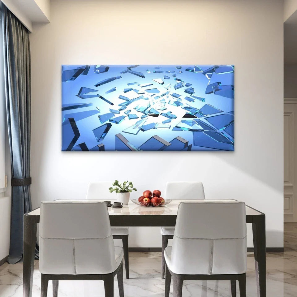 Broken Glass Texture Wall Art Canvas Office Home Room Framed 80x45cm
