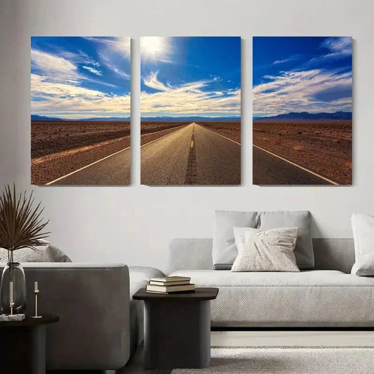 3pcs Scenic Road Trip Landscape Metal Print Ready to Hang Art