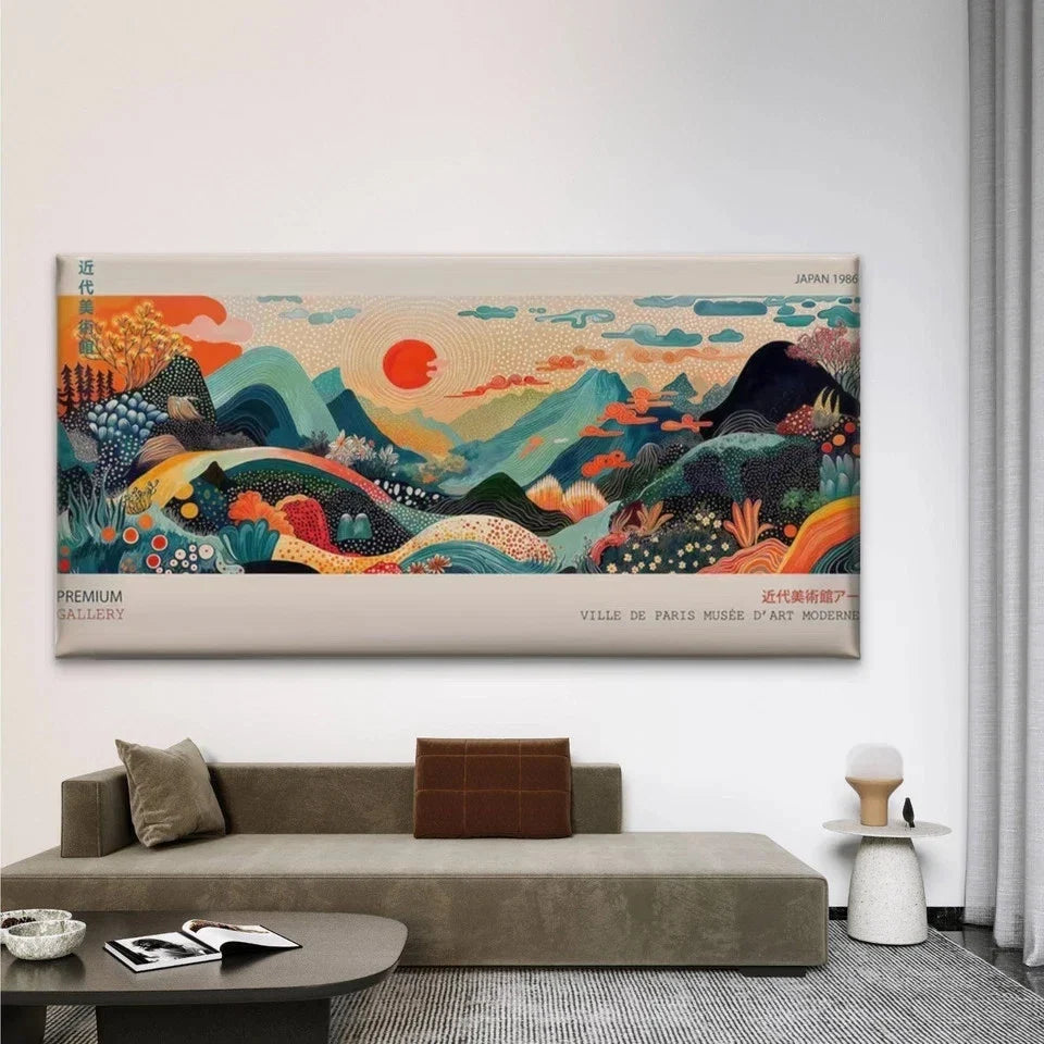 Abstract Mountain Sunset Wall Art Canvas Office Home Room Framed 80x45cm