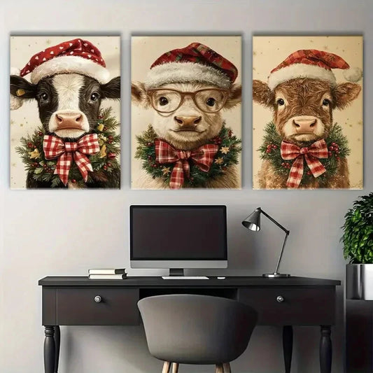 3pcs Farm Animal Caramel Tones Metal Print Ready to Hang Art