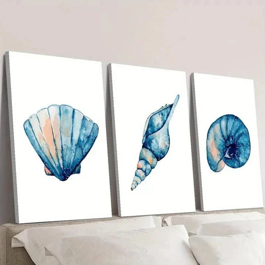 3pcs Seashell Conch Snail Shell Marine Life Wall Art Set Canvas Framed 40x60cm - High Quality Print 100% Australian Made Wall Canvas Ready to Hang