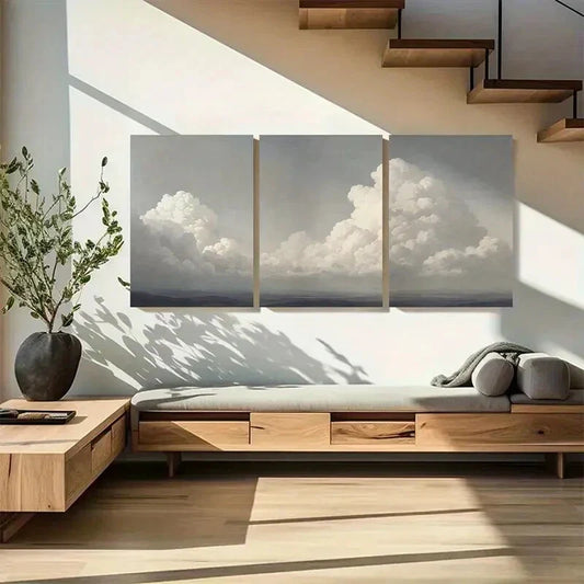 3pcs Dreamy Blue Sky And Horizon Landscape Metal Print Ready to Hang Art