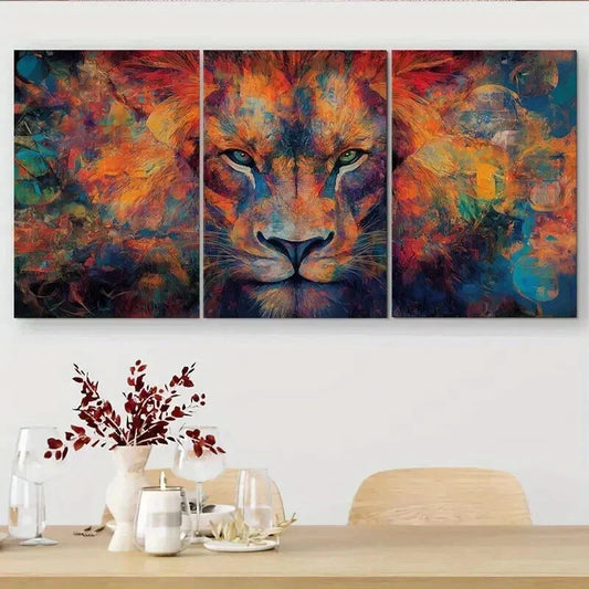 3pcs Colorful Lion Portrait Painting Wall Art Set Canvas Framed 40x60cm - High Quality Print 100% Australian Made Wall Canvas Ready to Hang
