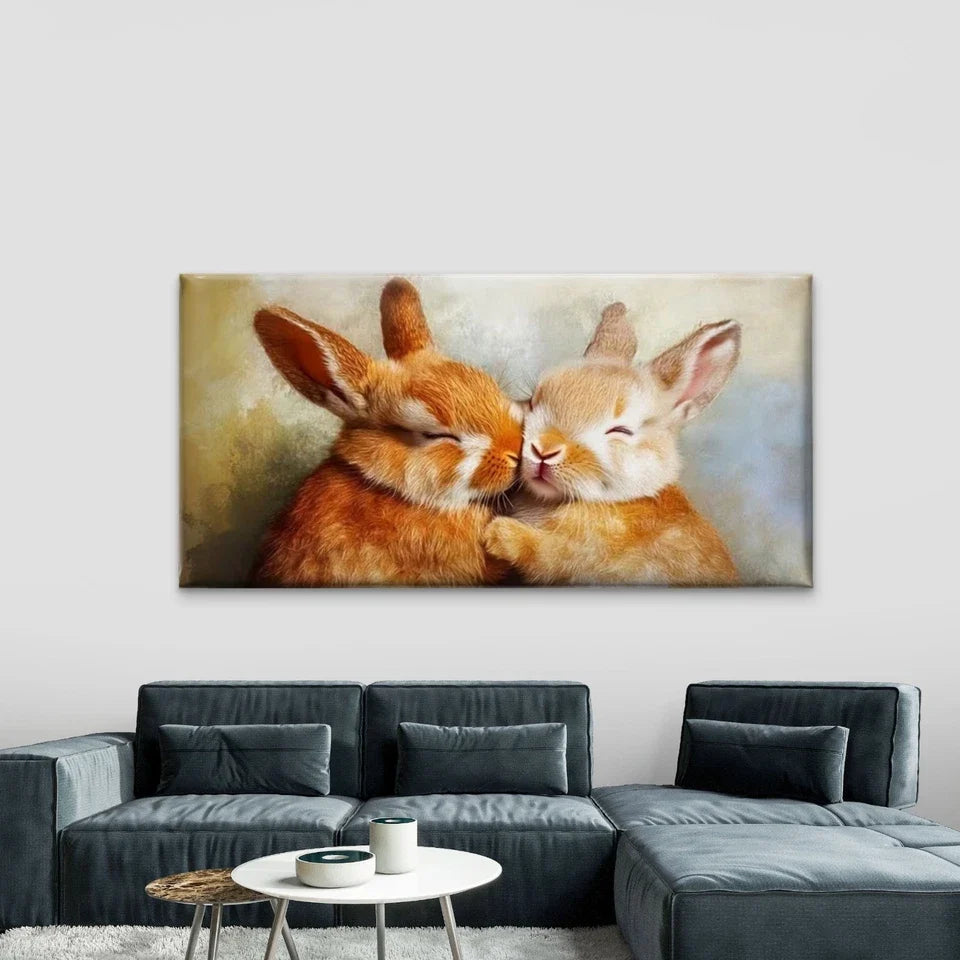 Two Lovely Rabbits Wall Art Canvas Office Home Room Framed 80x45cm