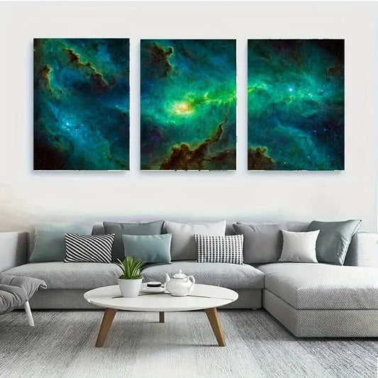 3pcs A Vibrant Nebula Filled Majestic White Wolf Metal Print Ready to Hang Art