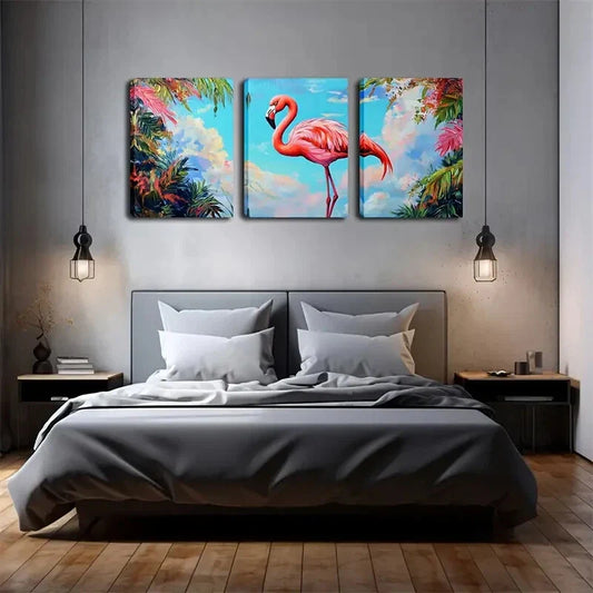 3pcs Soft Blue And Pink Sky Tropical Dream Style Wall Art Set Canvas Framed 40x60cm - High Quality Print 100% Australian Made Wall Canvas Ready to Hang