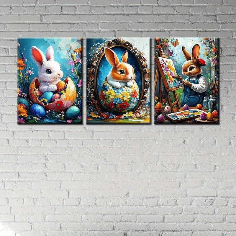 3pcs Cute Bunny Drawing & In Side The Egg Metal Print Ready to Hang Art