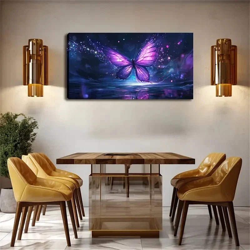 A Dreamy Purple Butterfly Wall Art Canvas Office Home Room Framed 120x60cm