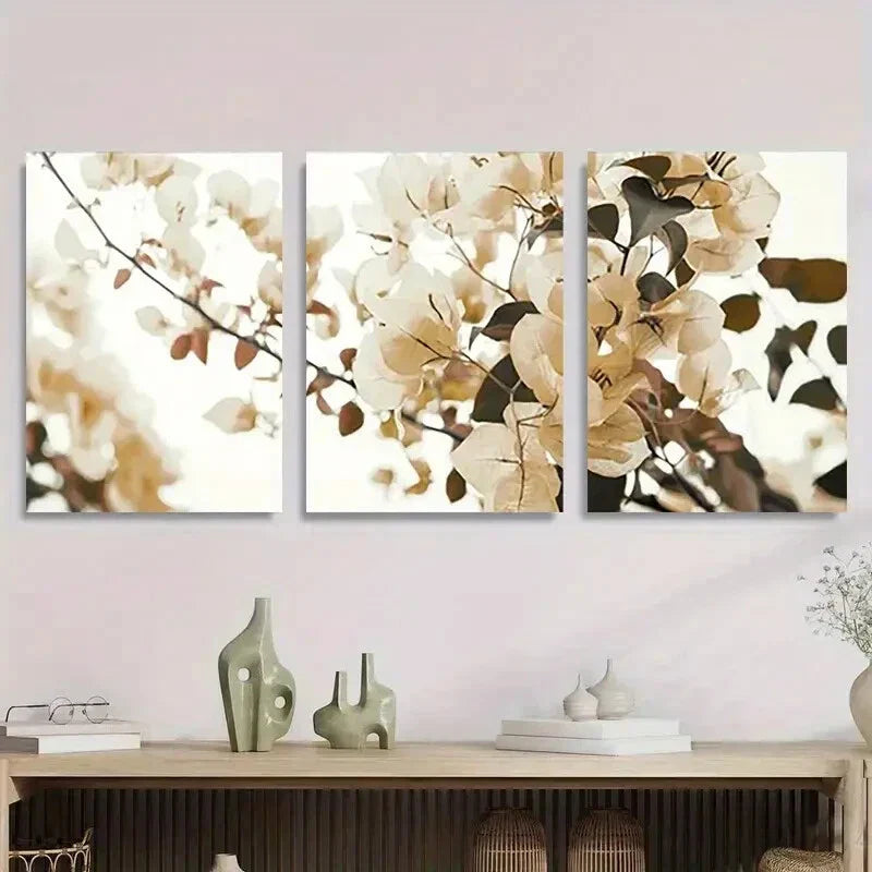 3pcs Neutral Minimalist Blossom Floral Metal Print Ready to Hang Art