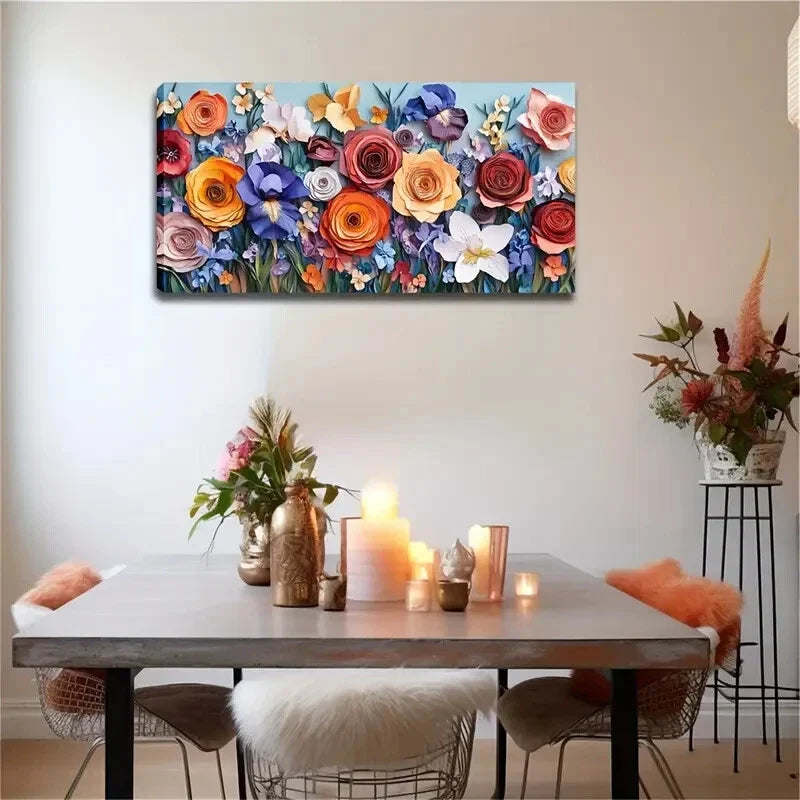Vibrant Roses & Peonies Floral Wall Art Canvas Office Home Room Framed 120x60cm