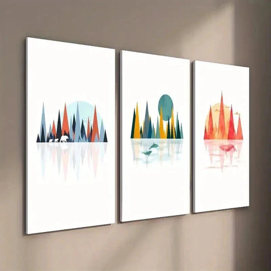 3pcs Forest & Animals Creative Illustration Wall Art Set Canvas Framed 40x60cm - High Quality Print 100% Australian Made Wall Canvas Ready to Hang