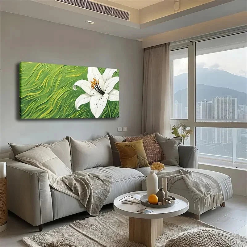 Blooming White Lily Grass Wall Art Canvas Office Home Room Framed 120x60cm