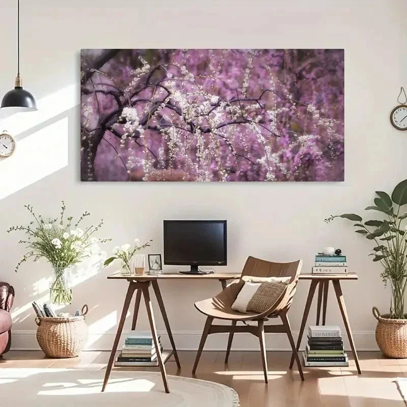 Elegant Purple Blossoms Wall Art Canvas Office Home Room Framed 80x45cm