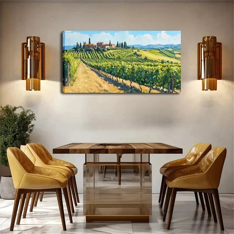 Distant Mountains Vineyards Wall Art Canvas Office Home Room Framed 120x60cm