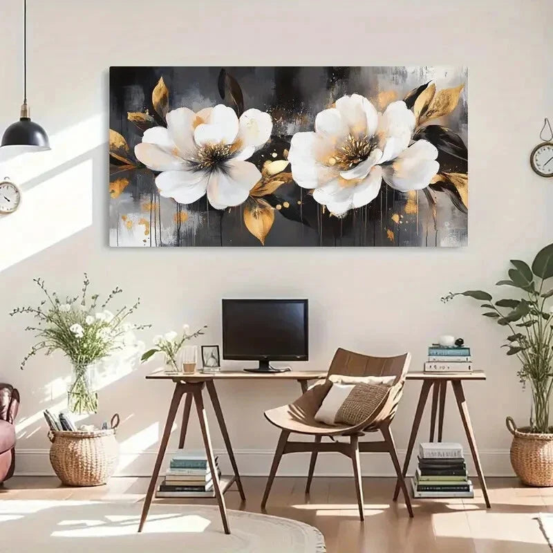 Golden Accents - Modern Rustic Wall Art Canvas Office Home Room Framed 80x45cm